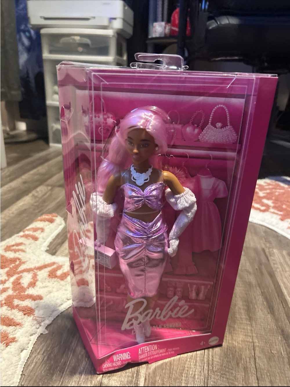 Barbie Metallic Pink Fashion Doll with Pink Hair and Accessories
